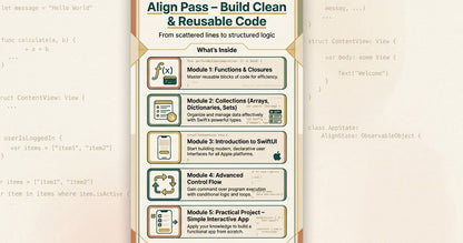 Educational infographic on align pass, build clean, and reusable code with text and icons.
