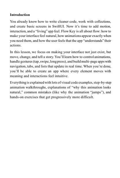 Text-based 'Flow Key' course content for a Swift development 