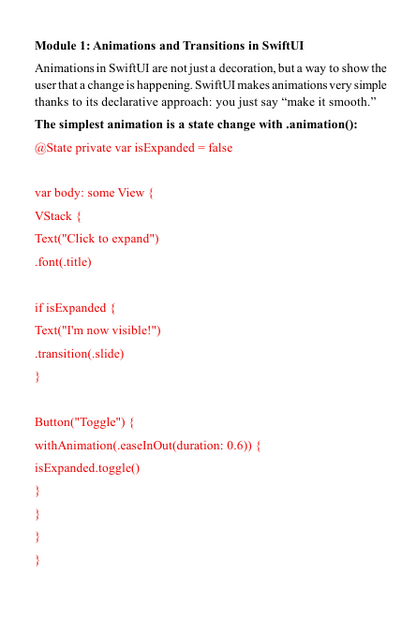 Text-based 'Flow Key' course content for a Swift development 