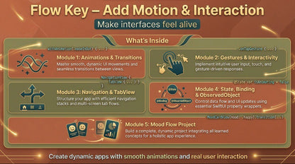 Promotional graphic for 'Flow Key', a tool for adding motion and interaction to interfaces.