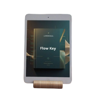 Tablet device with 'Flow Key' displayed on a white background