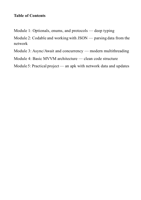 Text-based 'Nova Code' course content for a Swift development 